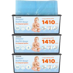 90 Bags Diaper Pail Refills Bags Compatible with Genie Easy Roll Signature & Platinum Diaper Pails | 7-Layer OdorLock Technology | Up to 10 Months Use,3 Pack