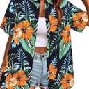 Women Hawaiian Shirt Floral Tropic Print Tee Hawaii Button Down Tshirt Beach T Shirt Summer Short Sleeve Tops (Green, M)