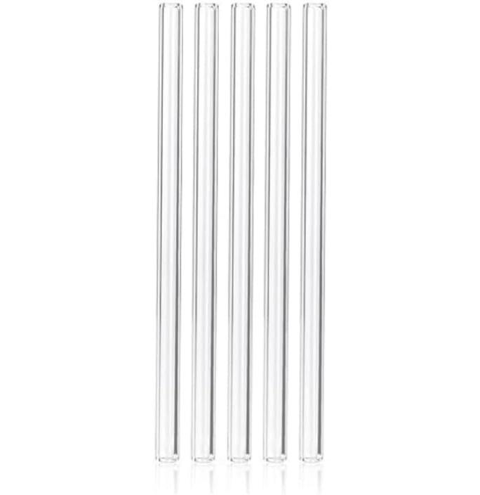 5 Reusable Borosilicate Glass Straws And Brushes, Measuring 7 Inches X 8 Millimeters, Including 10 Straight Tubes And 2 Straws Brushes, For Juice, Coffee, And Cocktails