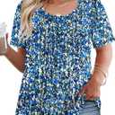 VISLILY Womens-Plus-Size-Summer-Tops Trendy Puff Short Sleeve T Shirts Cute Flowy Pleated Blouses Casual Crewneck Tunics Tee (Blue, XXXL)