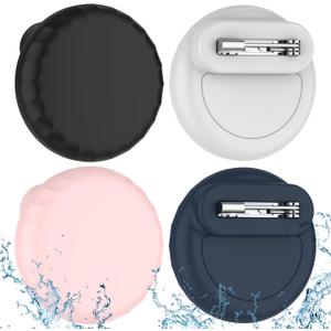 4 Pack Waterproof AirTag Holder for Kids, Air Tag Silicone Case with Invisible Pin,Safe Hidden Lightweight GPS Tracker for Elderly, Luggage, Clothes, Backpack(Black, White, Pink, Dark Blue)