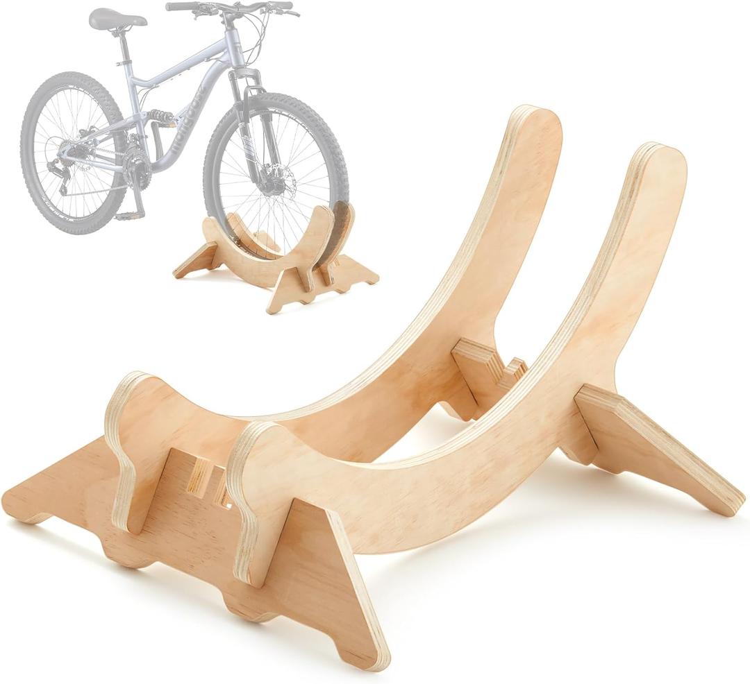 1 Pack Wooden Stationary Bike Floor Stand Bicycle Indoor Storage 4 Adjustable Sizes Fit Commuter, Mountain, Road, Gravel Bikes Etc, Bike Wheel Wooden Display Stop Suitable for Home (Solid)