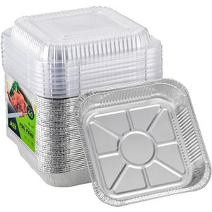 Jazb 8x8 Square 40PCS Aluminum Foil Pans with Clear Plastic Lids - Foil Pans with Lids - Disposable Baking Pans for Storing, Prepping Food, Cooking