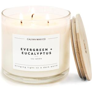 Calyan Wax Co. Evergreen & Eucalyptus 3 Wick Scented Candle - 43 Hour Burn - Luxury 3 Wick Soy Candles - Non Toxic Soy Wax Candles - Long Lasting Large Glass Jar Candle for Home - 14.9oz
