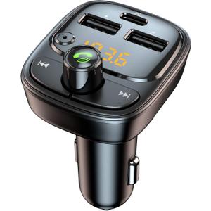 Bluetooth 5.3 FM Transmitter Car Adapter, Wireless Radio MP3 Player Stereo Music Audio Receiver Hands Free Calling, 42W (PD 30W & 12W) USB C Car Charger for iPhone, Support TF Card & USB Disk (Black)