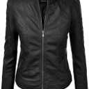 Lock and Love Slim Fit Stylish Vegan Leather Moto Jacket for Women - PU Biker Motorcycle Coat (X-Large, black)