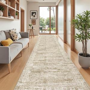2'6 x 16' Runner Rug Non Slip,Washable Kitchen Rugs,Brown | 16ft Runner Rug for Hallway,Entryway,Bedroom,Living Room,Thin,Soft, Extra Long Rug,Stain Resistant Indoor Carpet