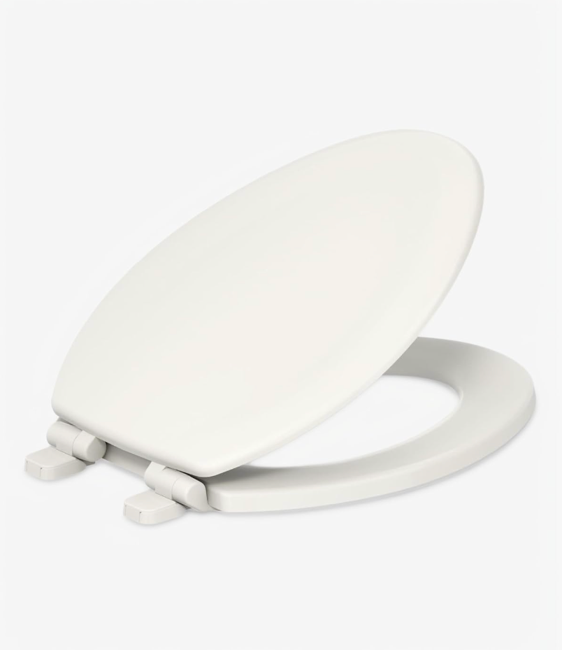 KOHLER Stonewood Quiet-Close, Elongated Toilet Seat Soft Close, Durable Wood, Easy Installation, Universal Fit, Home Essentials, Biscuit Finish, K-20466-96
