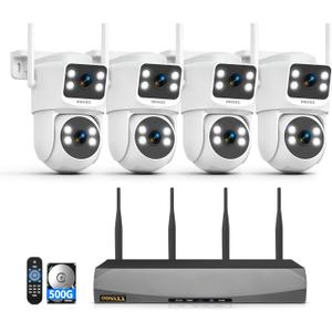 4MP PTZ Dual Lens Wireless Security Camera System WiFi Cameras 500G HDD