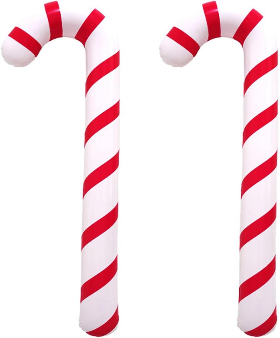Soochat 2 Pcs Inflatable Candy Canes Balloons Inflatable Christmas Candy Cane for for Christmas Indoor and Outdoor Party Decorations Winter Holiday Supplies (Red)