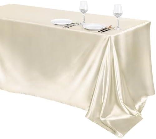 TURSTIN 1 Pack Ivory Satin Tablecloth 102 x 58 Inch Overlay Satin Table Cover Rectangle Bright Silk Tablecloth Smooth Fabric Table Decoration for Wedding Banquet Party Events