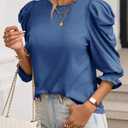 Tankaneo Womens 3/4 Length Sleeve Tops Dressy Casual Blouse Puff Sleeve Cute Trendy T Shirts with Smocked Cuffs (M)