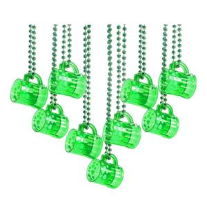 4E's Novelty St Patricks Day Shot Glasses Bead Necklaces, Pack of 12 – Green Irish Gifts Party Favors Supplies, St Patricks Day Accessories for Adults (Transparent Green With Shamrock)