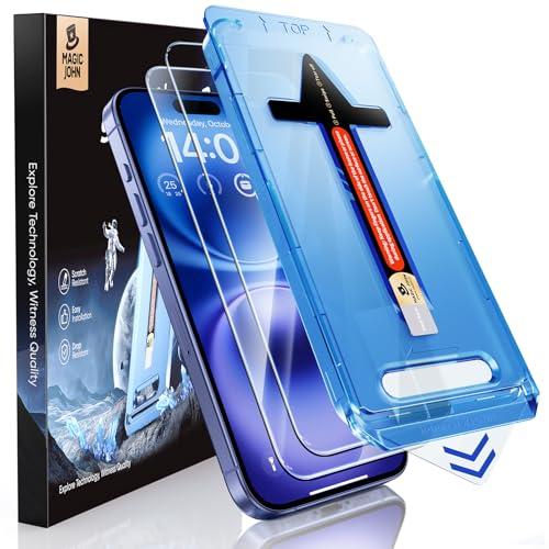 MAGIC JOHN 2 Pack for iPhone 16 6.1 inch Tempered Glass Screen Protector (Not Pro), Auto Dust-Elimination, Bubble Free, Easy Installation, HD Clear