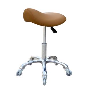 Professional Saddle Stool with Wheels Ergonomic Swivel Rolling Height Adjustable for Clinic Dentist Beauty Salon Tattoo Home Office (Camel)