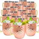 24 Pack 12 oz Moscow Mule Mugs Set Copper Cups Bulk Stainless Steel Rose Gold Moscow Mule Cups Tarnish Resistant Hammered Finish Chilled Coffee Mugs for Wedding Gift Cocktail Drinkware