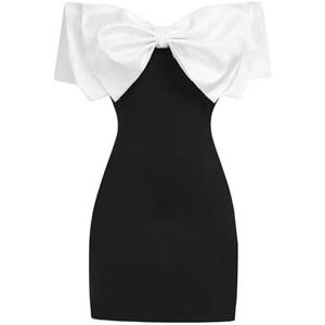 GORGLITTER Girl's Dresses Bow Off Shoulder Knot Sleeveless Color Block Birthday Party Summer Cute Bodycon Short Dress 11 Y