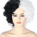 Topcosplay Black White Wig Short Curly Afro Wigs for Men or Women Halloween Costume Cosplay Wigs