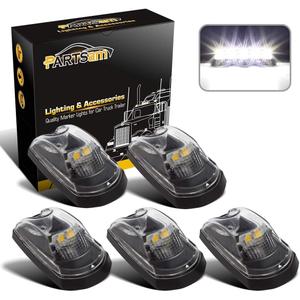 Partsam 5PCS Clear Lens Cab Marker Lights 264343CL White LED Clearance Top Roof Running Lights Assembly Compatible with F250 F350 F450 F550 Full LED Cab Roof Marker Light Kit 2017-2021 Super Duty