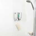 Better Living Aviva Shower Dispenser 2 Chamber, Wall Mount Shower Soap Dispenser for Bathroom Hotel Body Wash, Built-in Hooks, No Drill, Waterproof Shampoo Soap Dispenser, 2 x 11 oz, Satin Silver