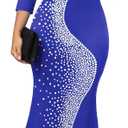 FANDEE Formal Maxi Dress for Women Mermaid 3/4 Sleeve Bodycon Long Gown for Evening Cocktail Party (Blue, XXL)