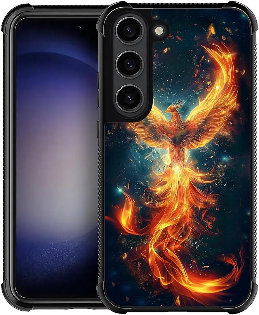 Compatible with Samsung Galaxy S23 Mobile Case Creative Acrylic Back Panel Silicone Protection Grip Specially Designed for Samsung Galaxy S23 Spread Wings Fire Phoenix