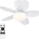 Small Ceiling Fans with Lights 25 Inch - Low Profile Ceiling Fans with Remote Control, Flush Mount, 5 Reversible Blades, 6 Speeds + Natural Wind Model, Timer, Night Light, for Bedroom Indoor