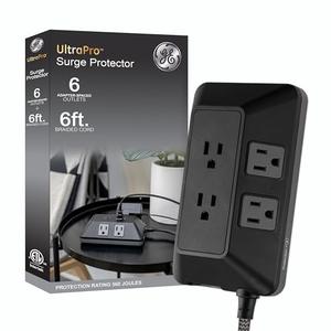 GE 6-Outlet Surge Protector, 6 Ft Braided Extension Cord Power Strip, Flat Plug, Adapter Spaced, Multi Plug Outlet Extender, for Home, School, and Office, 560J, Black - 70614