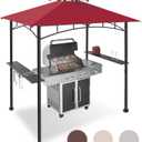 FAB BASED 5x8 Grill Gazebo Canopy for Patio, Outdoor BBQ Gazebo with Shelves & Extra 2 LED Light, Barbeque Grill Canopy (Red)