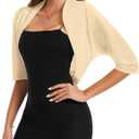 MINTLIMIT Women's Chiffon Batwing 3/4 Sleeve Open Front Shrug Bolero Cardigan Elegant Cropped Cardigans for Evening Dress (White, XL)