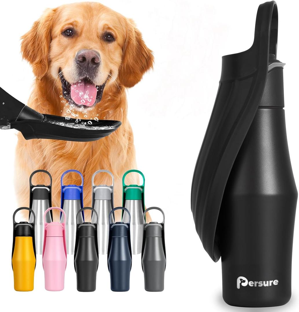27 OZ Dog Water Bottle Portable Stainless Steel Convenient Pet Water Dispenser, Leak Proof Puppy Travel Water Bowl for Dog Outdoor Walking, Hiking, Perfect Size For All Dog Breeds, Whole Black (1-Pack)