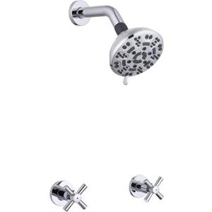 2 Handle Shower Faucet,Wall Mounted Two Handles Shower Faucet Set with 8 Modes Rainfall Shower Head,2 Knobs Single Function Shower Trim Kit with Rough-in Valve,Chrome