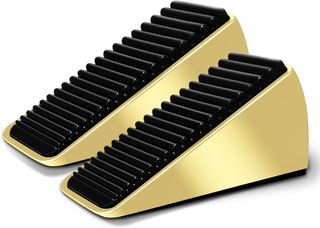 Strongest Heavy Duty Door Stoppers - Tall Door Stop Wedge Large Door Stoppers for Bottom of Door, Tall up to 2.6 in Doorstop Zinc Alloy and Silicone Made Suits Any Heavy Door Any Smooth Floor(2gold)