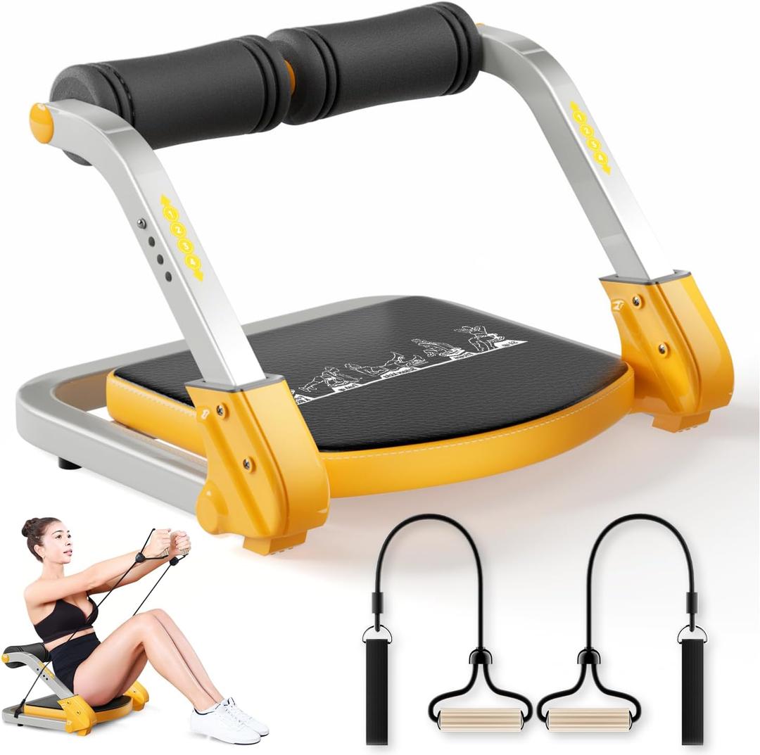 Ab Trainer/Crunch Machine, Ab Workout Equipment, 4 Adjustable Resistance, Sit Up Machine for Stomach Workout, 350 LBS Weight Capacity, Automatic Rebound, Ab Core Machine,Fitness Equipment for Home (Black & Orange)