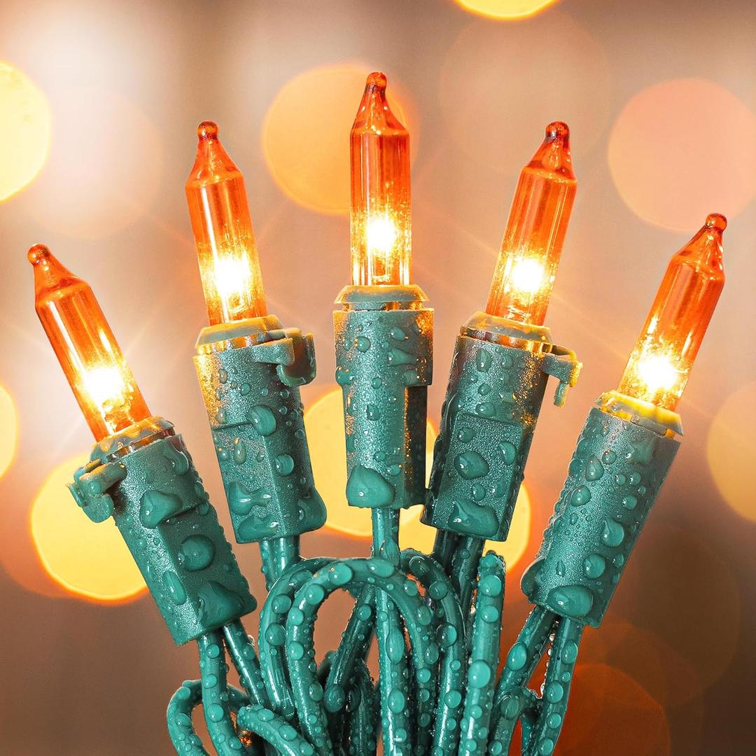 Orange Halloween Tree Lights with Green Wire,13ft 50 Incandescent Bulb Waterproof Fairy LightsPlug in Mini String Lights for Christmas, Patio, Holiday, Party, Home, Indoor Outdoor Decor