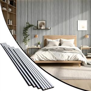 Wood Slat Acoustic Panels, 94.5 x 7.9 Inch,4 Pcs,White Marble