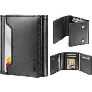 Wallet for Men, Works with Apple Find My, Wallet Tracker, Trifold Leather Card Wallet, Minimalist Front Pocket Wallet for Men, RFID Blocking, Multi Card Slots, Credit Card Holder, Classic Black