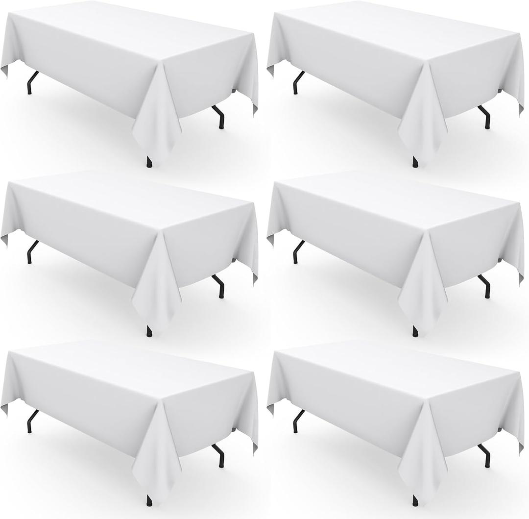 Pureegg Rectangle Table Cloth 60" x 102"  Durable Polyester Tablecloth Offers Reusable & Washable Protection, Ideal for Outdoor Party, Picnic, Wedding, Banquet and Birthday, 6 Pack, White