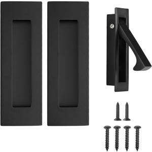 Pocket Door Handles and Edge Pull Matte Black, 6Inch Handles Hardware Latch,Recessed Finger Flush Pulls,for Closet,Sliding,Barn Door