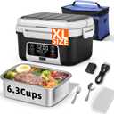 XL 6.3-Cups Cordless Electric Heated Lunch Box for Adults, 20000mAh Rechargeable Battery Powered Smart Self Heating Lunchbox for Men Women, 100W Food Warmer for Trucks Driver Travel Office Worker (AA)