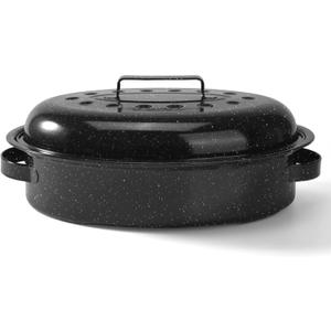 15.4 Roasting Pan With Lid, Oval Roaster Pan, Medium Roasting Pan For 10 Lb Turkey, Chicken, Lamb, Vegetables, Casserole, Lasagnaa