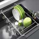 Dish Drying Rack in Sink, Expandable Stainless Steel Dish Drainers for Kitchen Counter, Dish Dryer Rack for Inside Sink, Over The Sink Dish Racks with Utensil Holder, Silver (15.5"L x 10.4"W x 4.7"H, In Sink, Silver)