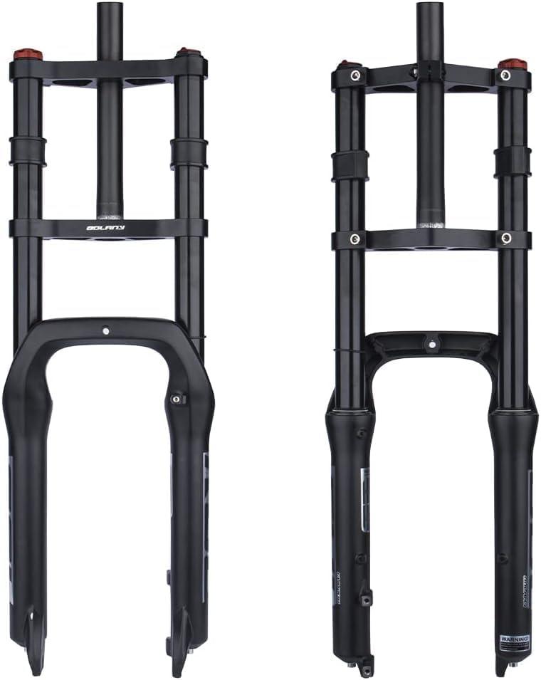 BOLANY Bike Suspension Fork 20inch 4.0 Tire Double Shoulder Snow Beach MTB Fat Fork | 110mm Travel | Straight Tube QR 9mm | 1-1/8inch Steerer - Black