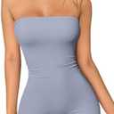 OQQ Womens Tube Rompers Summer Strapless Basic Sleeveless Ruched Stretch Classic-Fit Sexy Rompers 2025, S