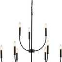 9-Light Black Chandelier for Entryway, Modern Farmhouse Dining Room Light Fixture, Industrial Candle Pendant Light for Foyer Stairway Living Room