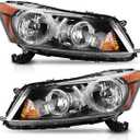 AUTOSAVER88 Headlight Assembly Compatible with 2008-2012 Honda Accord Sedan 4-Door, 08 09 10 11 12 Accord Headlights, Driver and Passenger Side (OE - Black/Amber/Clear)