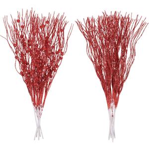 LOAVER 18 Pack Christmas Artificial Glitter Berry Stem Ornaments,15.7 Inches Decorative Xmas Picks Glittery Twigs Bead Sticks for Christmas Tree DIY Crafts Vase Fillers Party Supplies(Red)