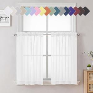 White Sheer Curtains Tiers 2 PCS with Dual Rod Pockets, Airy & Breathable Half Small Curtain for Bedroom Living Room Kitchen, Voile Sheer Tiers Cafe Cupboard Decor, 40X36 Inches  