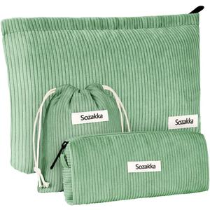 3Pcs Corduroy Cosmetic Bag, Cosmetic Bags for Women, Mini Makeup Bags with Zipper, Corduroy Fashion Portable Makeup Pouch for Travel Toiletry Girls Gift,Green