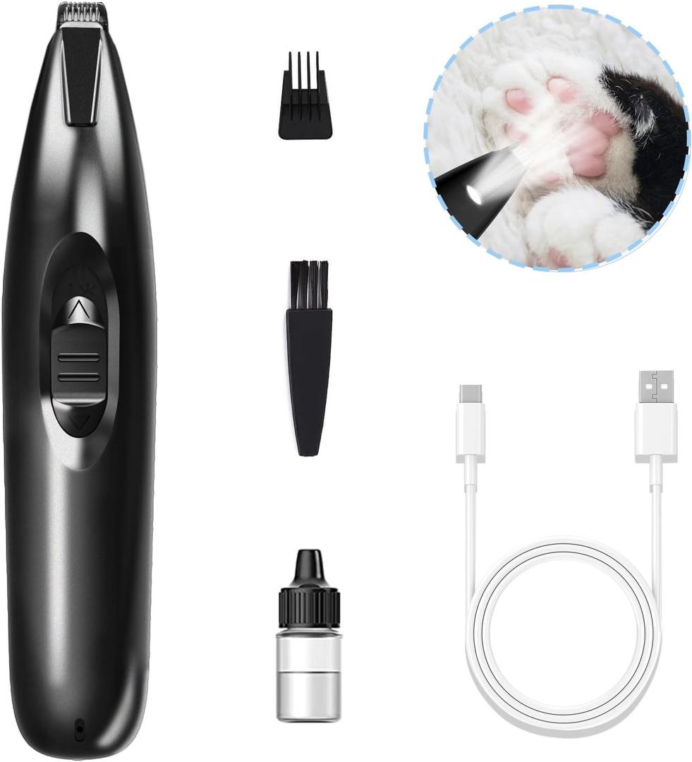 KIKETECH LED Dog Paw Trimmer - Cordless, Low Noise Dog Clippers for Grooming, Rechargeable Small Area Shaver for Cats, Glossy Black